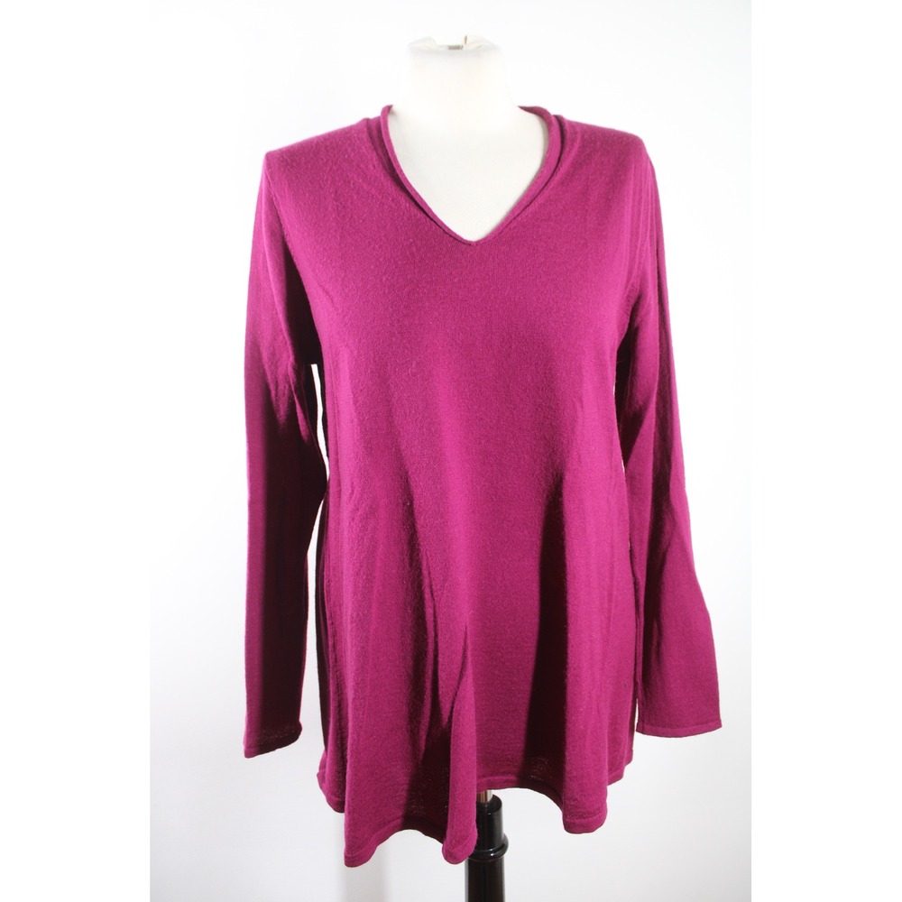 J. Jill Size M Magenta Purple V-Neck 100% Merino Wool Long Sleeve Sweater